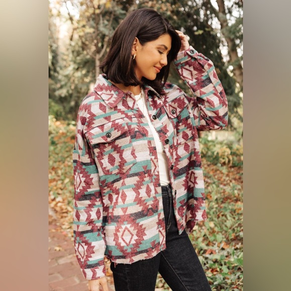 Aztec Print Oversized Button Down Shacket Shirt Jacket, Size XS, NWT, 143 Story - Picture 5 of 6